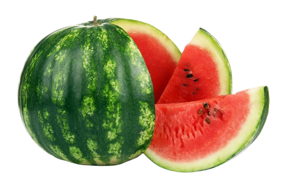 A whole watermelon next to a sliced watermelon