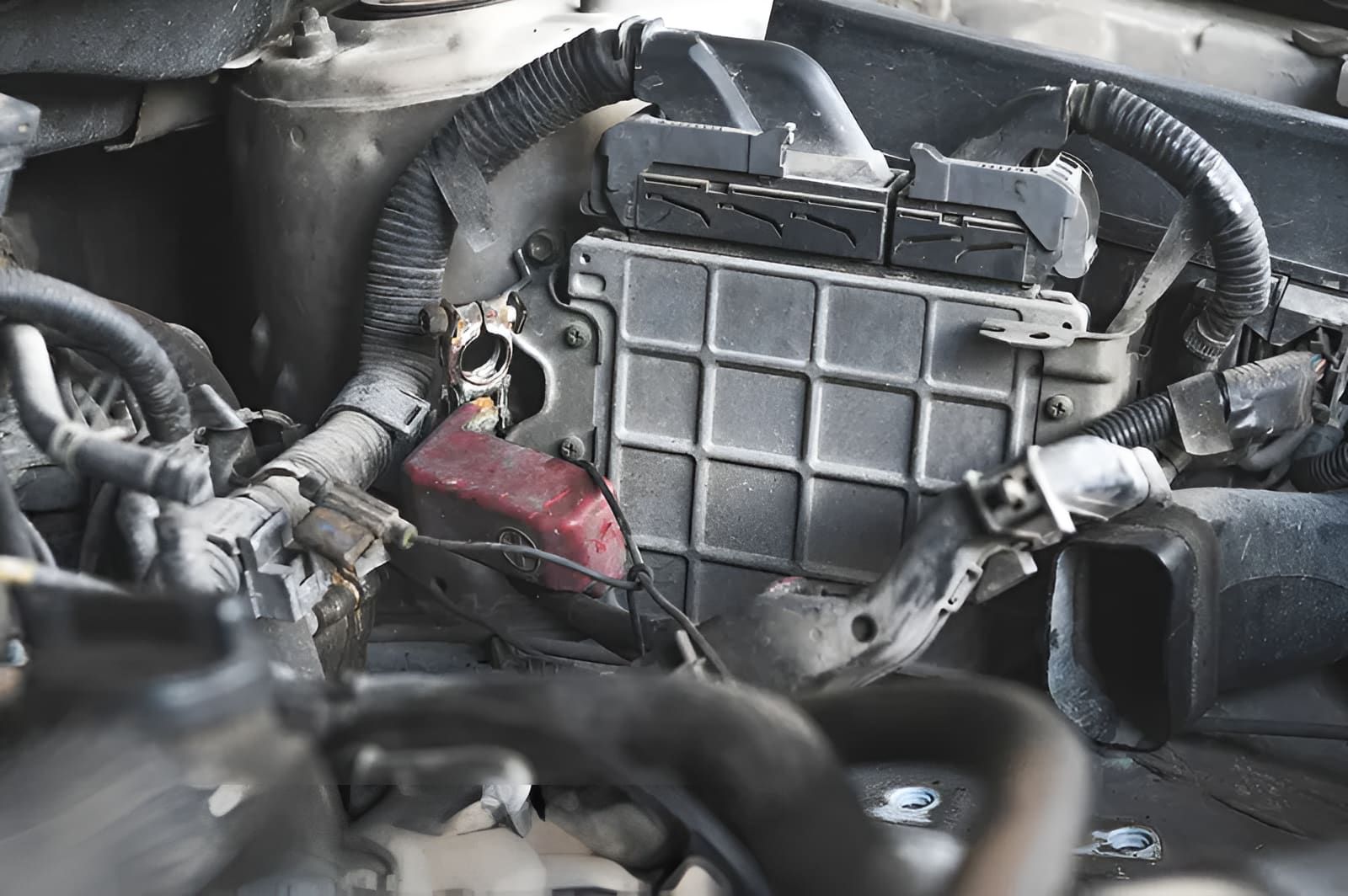 Engine Compartment With Black Box, Wiring, and Tubing. Red Cover Visible — GZM 4x4 Performance In Ballina, NSW