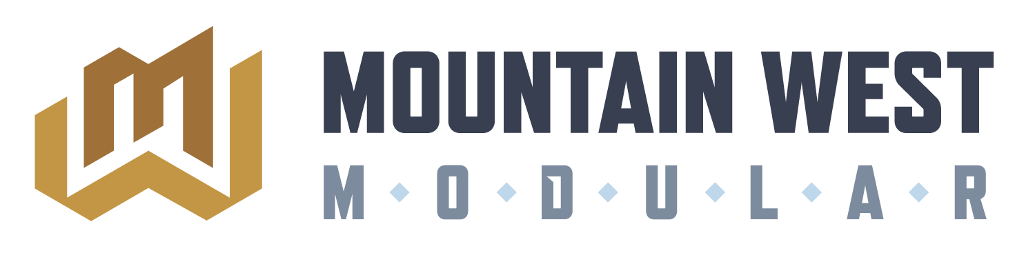 Mountain West Modular logo. Geometric emblem in gold and dark gray text.