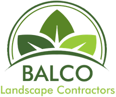 Logo for BALCO Landscape Contractors featuring three stylized green leaves in an arch and the company name in text.