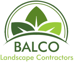 Logo for BALCO Landscape Contractors featuring three stylized green leaves in an arch and the company name in text.