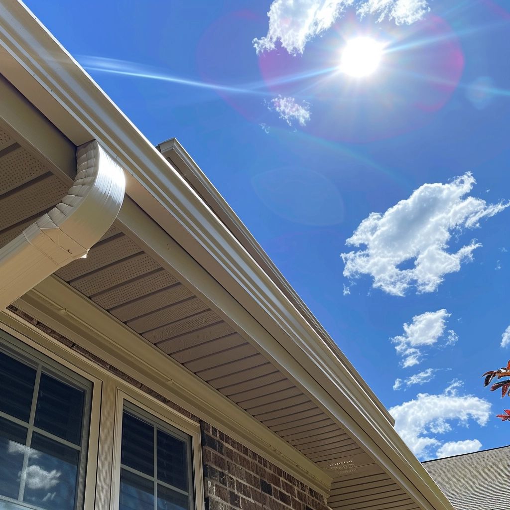The sun is shining brightly on the roof of a house. Choosing the Best Gutter Materials for Tampa