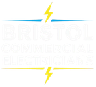Logo for Bristol Roofing Pros. Text on navy blue and white, with a blue and gold rooftop design.