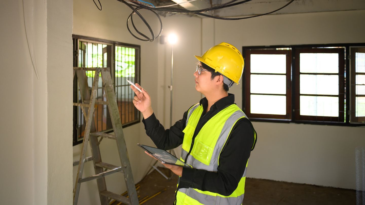 A metal roof with a skylight against a bright blue sky.