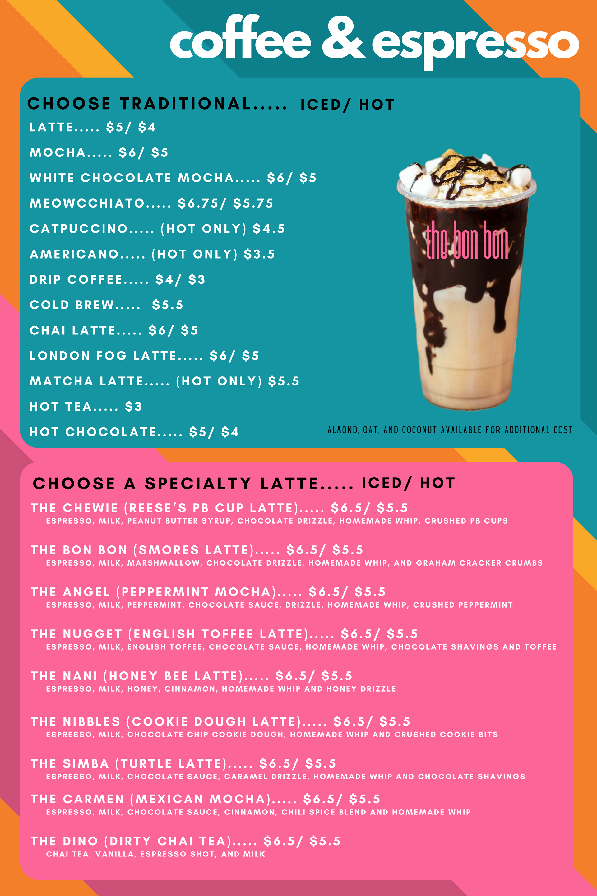 Coffee menu