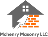 A logo for mchenry masonry llc with a house and bricks