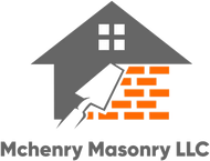 A logo for mchenry masonry llc with a house and bricks