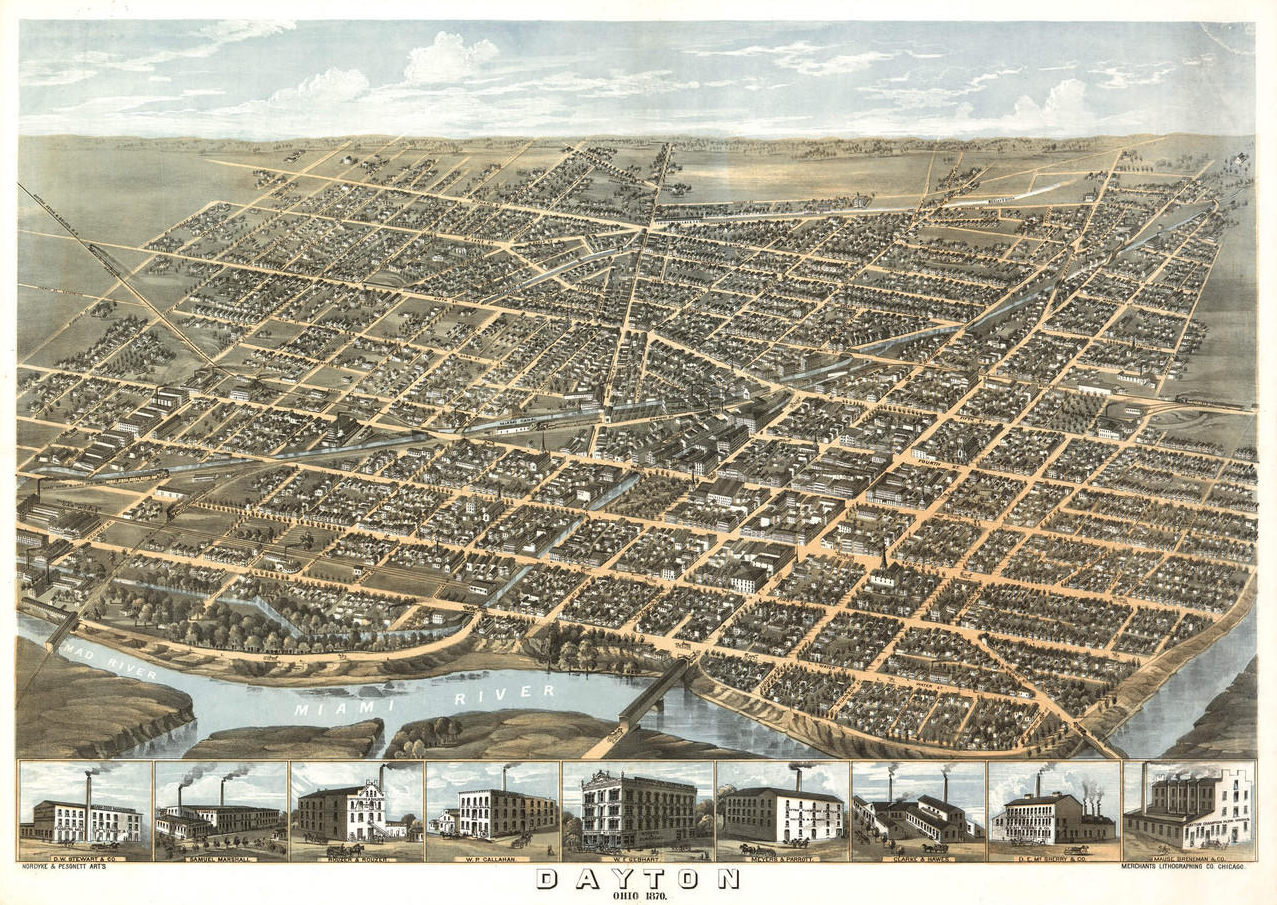 Historic map of Dayton Ohio in 1870