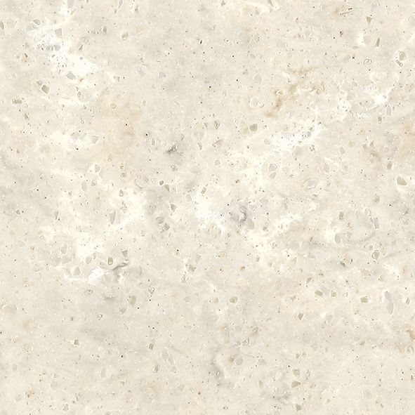 Et nærbillede af en hvid granit bordplade.