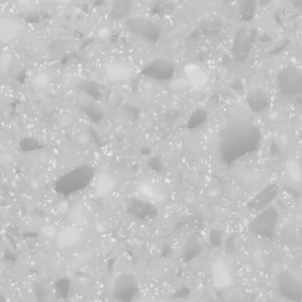 Et nærbillede af en hvid granit bordplade.