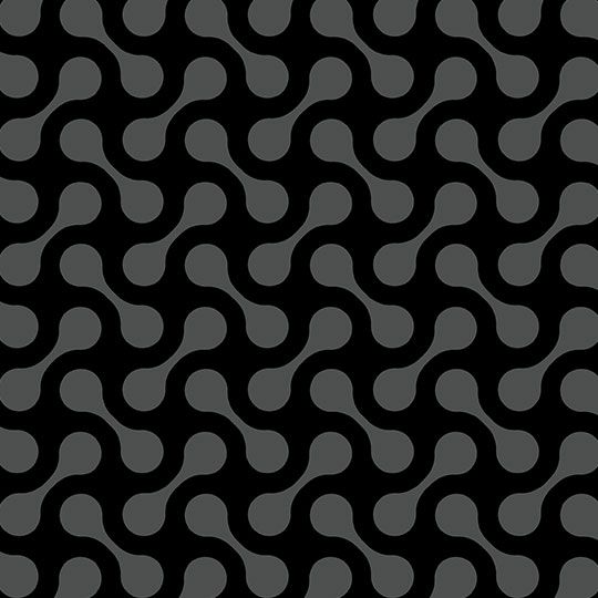 Et sømløst mønster af sorte og grå cirkler på en sort baggrund.