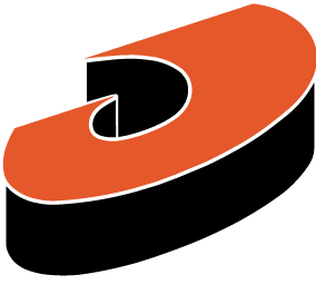 Et sort og orange bogstav d på en hvid baggrund
