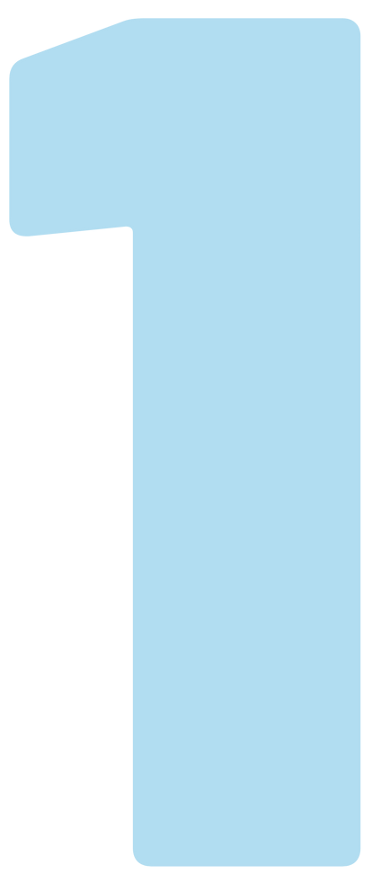 A light blue number one on a white background.