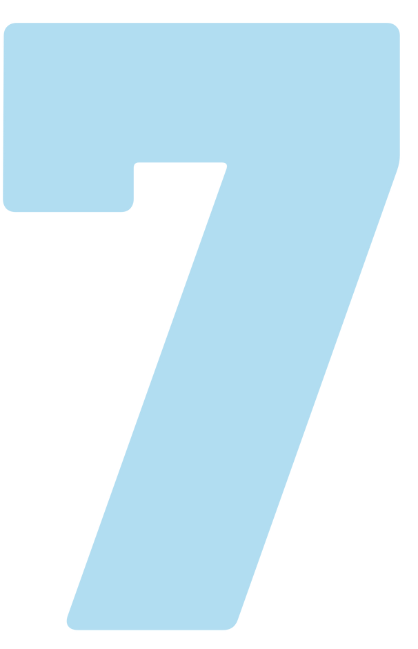 A light blue number seven on a white background.