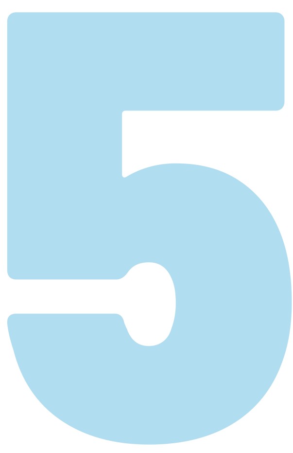 A light blue number five on a white background.