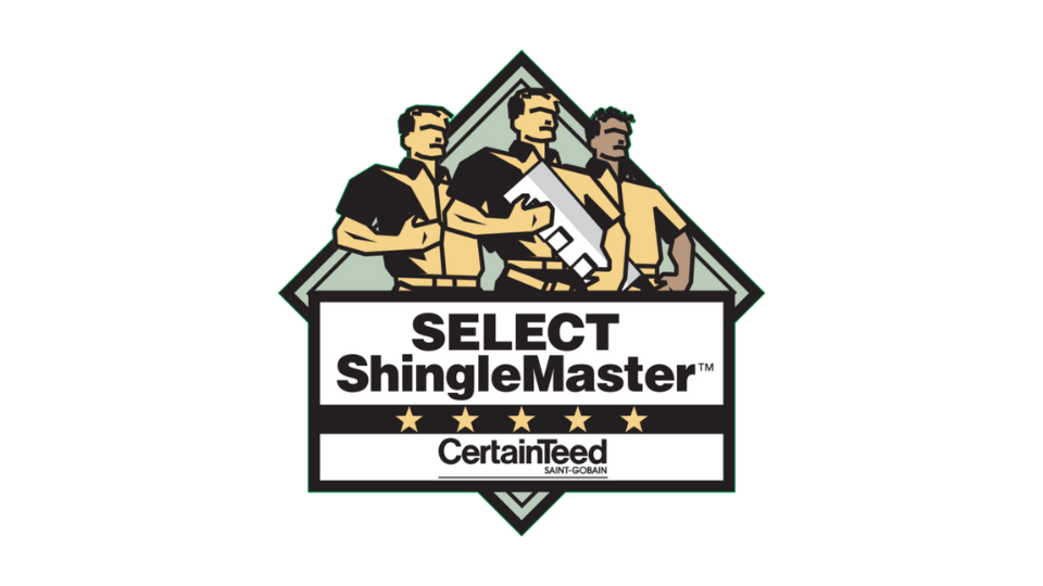 A badge portraying three men standing firmly, and below a text: 