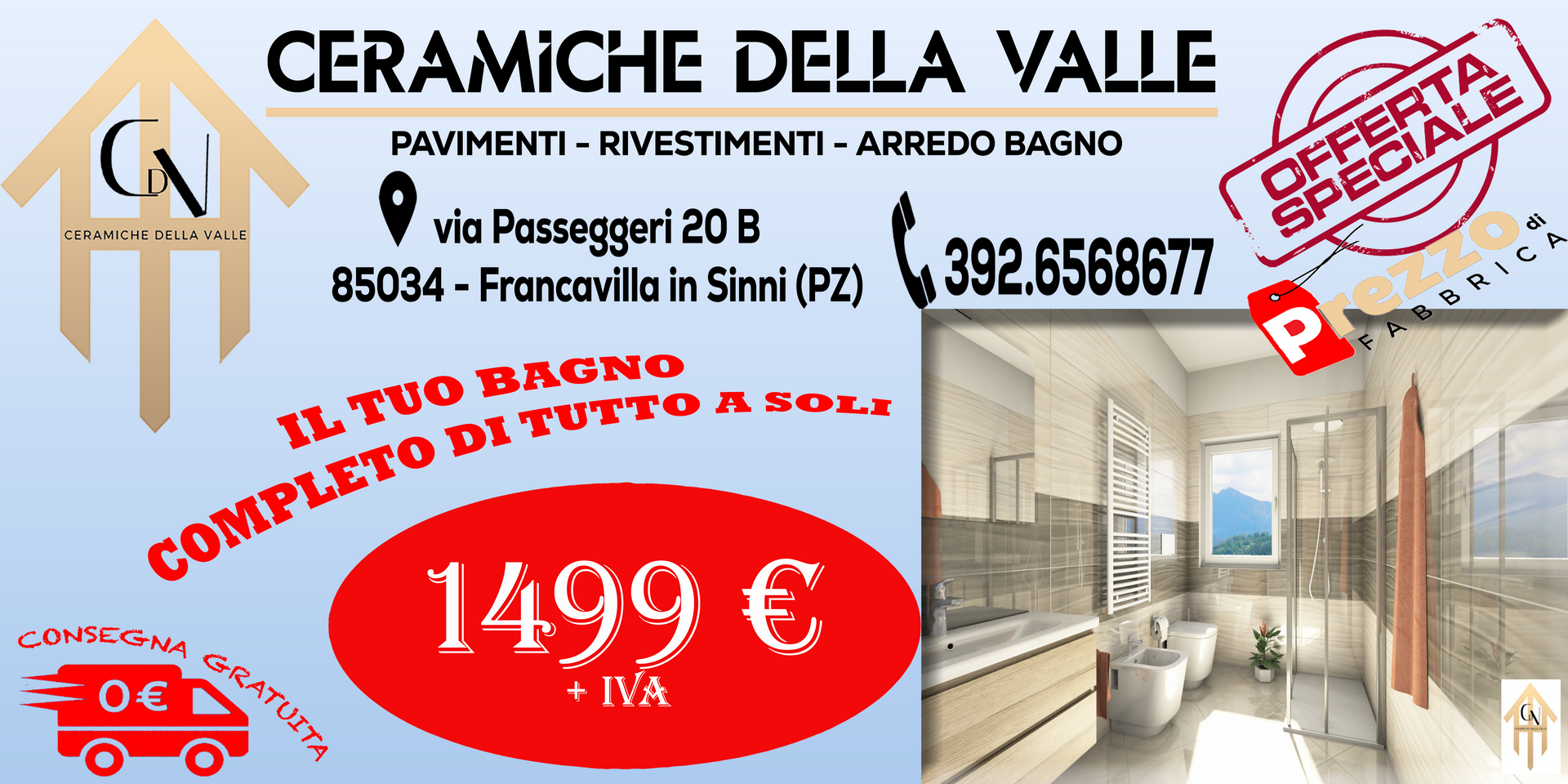 Una pubblicità di ceramiche della valle mostra un bagno