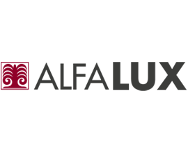 Su sfondo bianco è mostrato il logo dell'alfa lux.