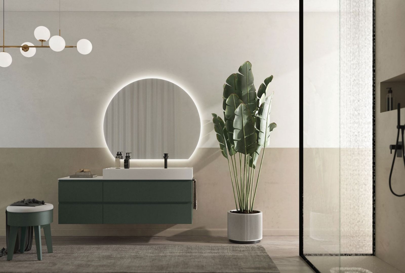 Un bagno con lavabo, wc e doccia.