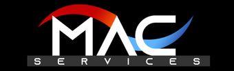 Logo for MAC Services, white letters on black with a red/orange/blue arc above and "SERVICES" below.