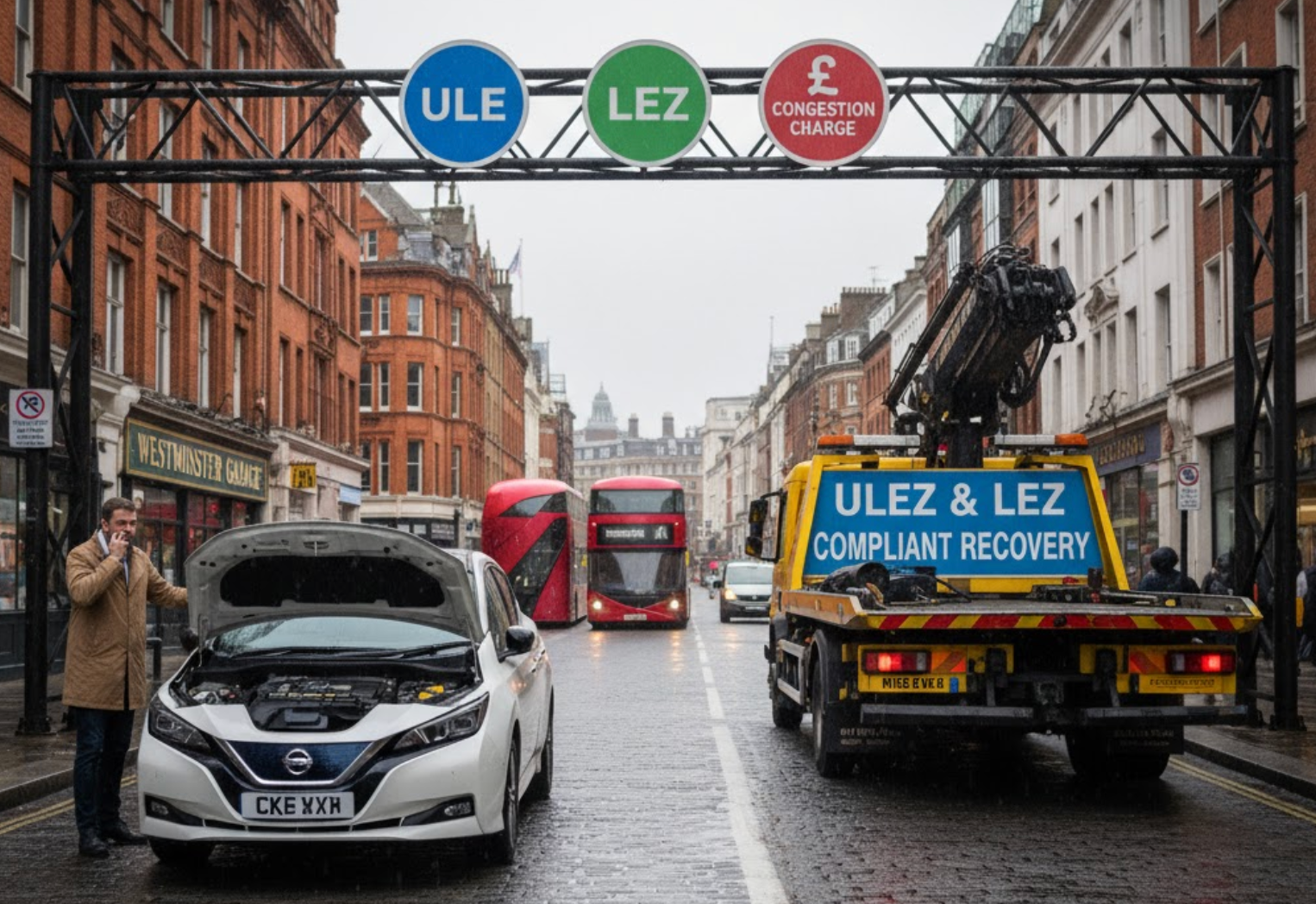 Vehicle breakdown recovery in W10. Does a broken down car still pay London ULEZ, LEZ, or Congestion