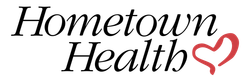 A logo for hometown health with a heart in the middle.