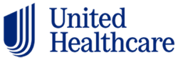 The logo for united healthcare is blue and white