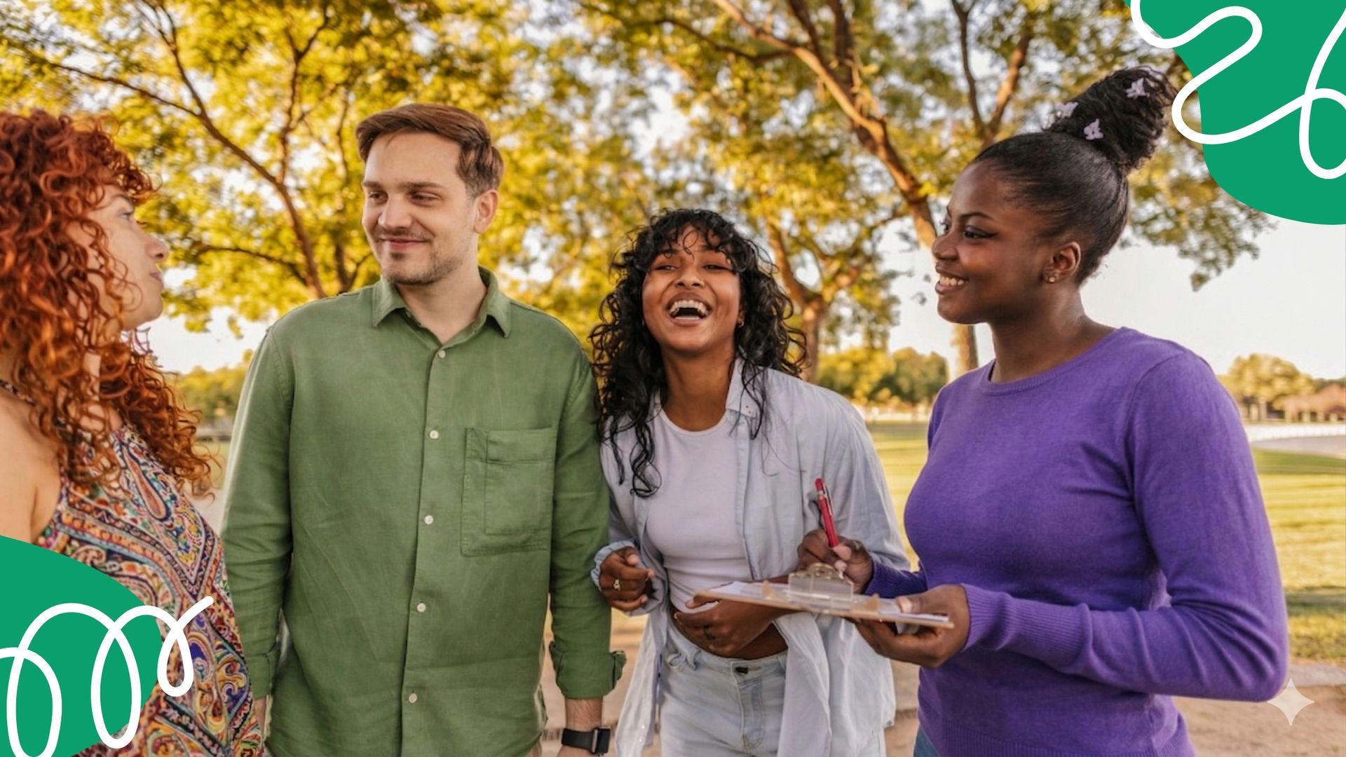 A diverse group showing social connection through community participation in a park, highlighting access and inclusion for NDIS participants.