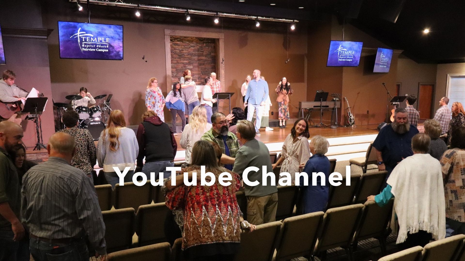 A large crowd of people are gathered in a church with youtube channel written on the bottom