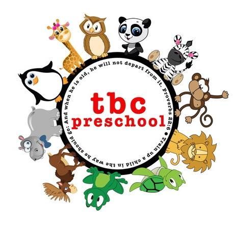 A logo for tbc preschool with animals in a circle
