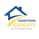 Logo: Blue house outline above a yellow curve, "Handyman Experts" text, "by Leo's Renovations" below.