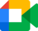 Un primer plano del logotipo de Google Meet sobre un fondo blanco.