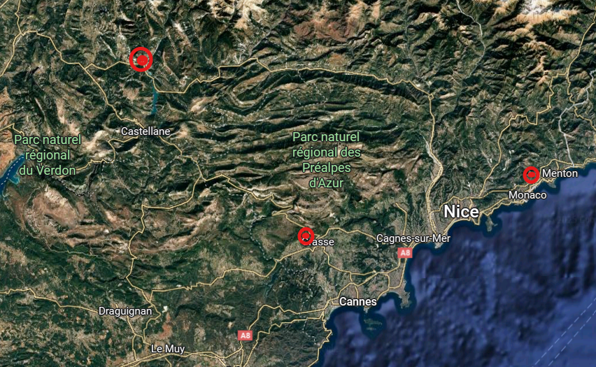 Carte des décollages principaux utilisés