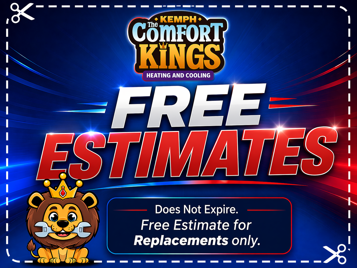 A comfort kings sign that says free estimates