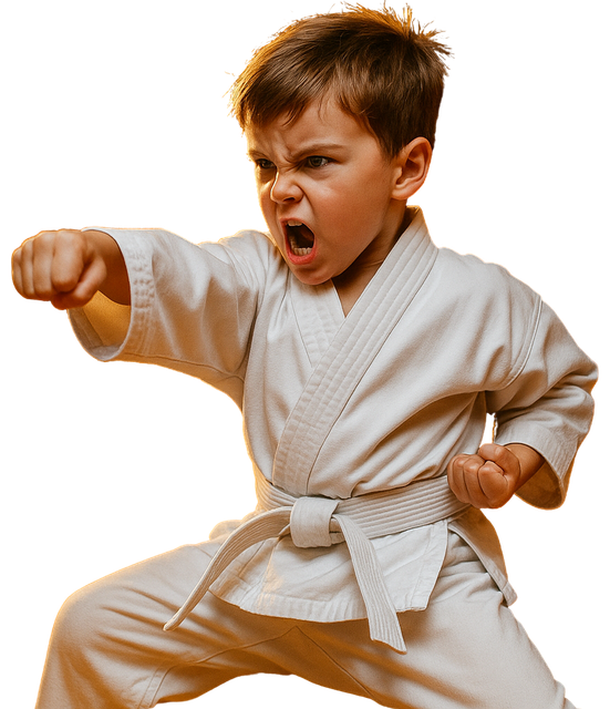 a group of children are practicing martial arts together .