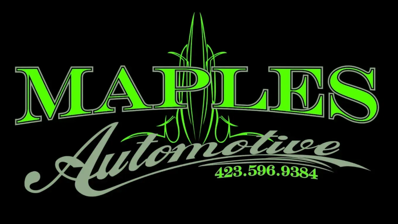Maples Automotive logo with neon green text on black, and phone number 423.596.9384.