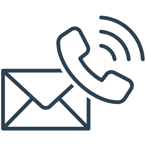 Envelope, phone, and call waves, indicating communication channels.