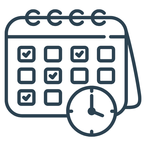 Calendar with checkmarks and clock showing appointment times.