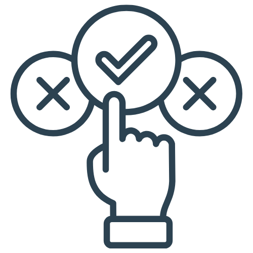 Hand selecting a checkmark option with two 'X' marks in the background.