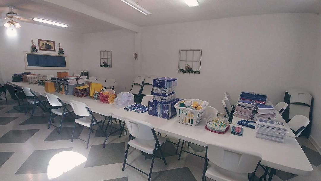 Table Full of Cleaning Supplies