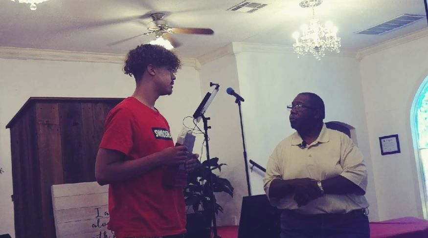 Two Men Talking in Sanctuary