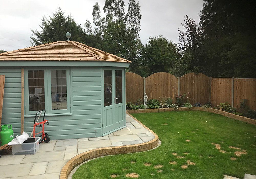 Garden shed and lawn