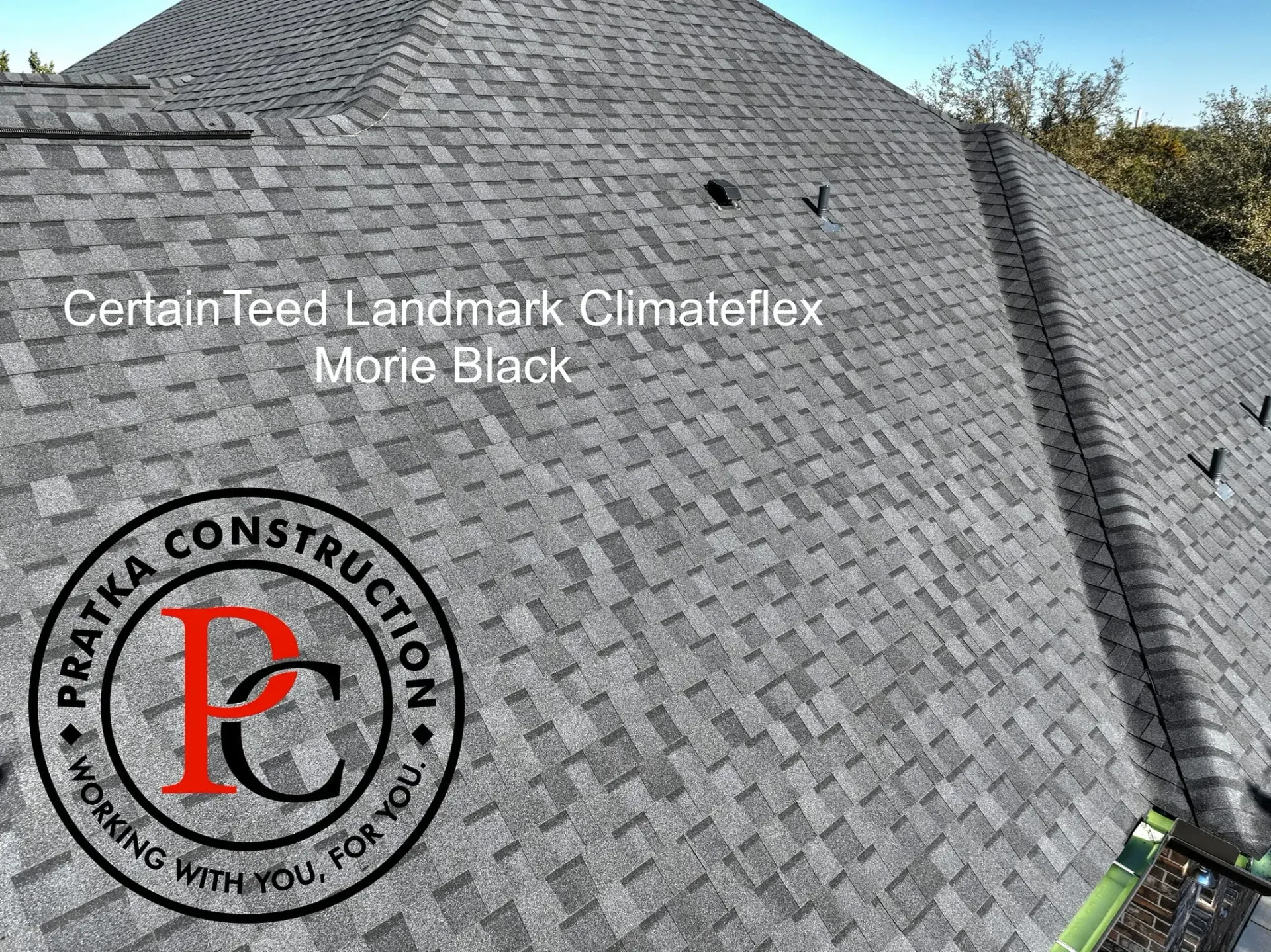 Close-up of a gray shingle roof with 