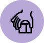 Hand holding a rectangular object, outline on purple circle.