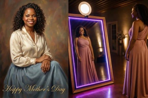 A split image: a portrait with 