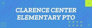 The clarence center elementary pto logo is on a blue background.