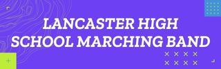 The lancaster high school marching band logo is on a purple background.