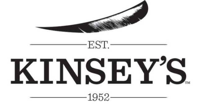 A black and white logo for kinsey 's with a feather in the middle.