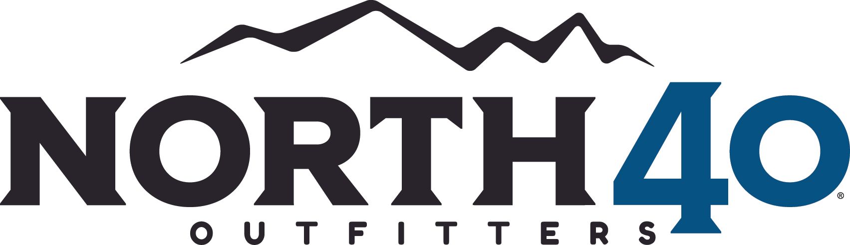 A logo for north 40 outfitters with a mountain in the background.