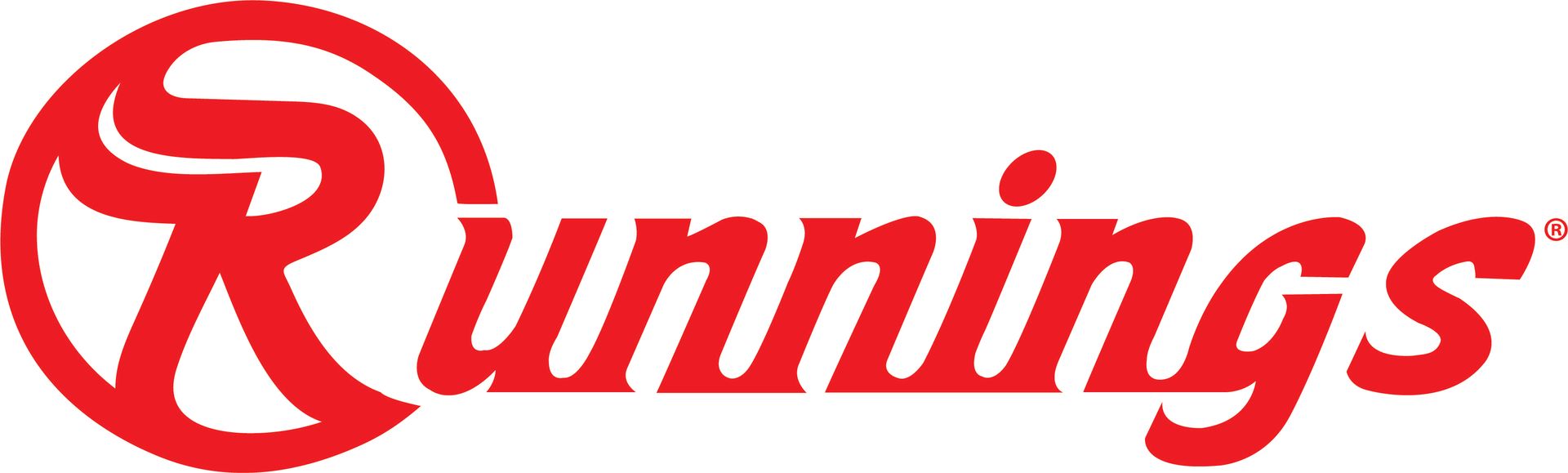 The logo for Runnings is on a white background.
